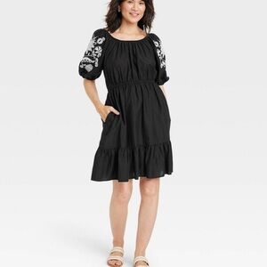 Black Dress with Embroidered Sleeves